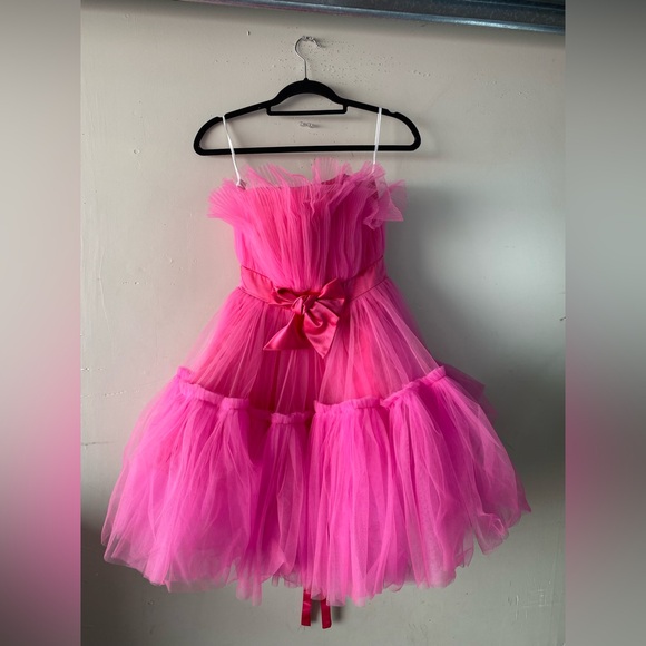 Hot Pink Tulle Corset Mini Dress Bow Barbiecore Prom Homecoming Event Size 4 - Picture 2 of 14